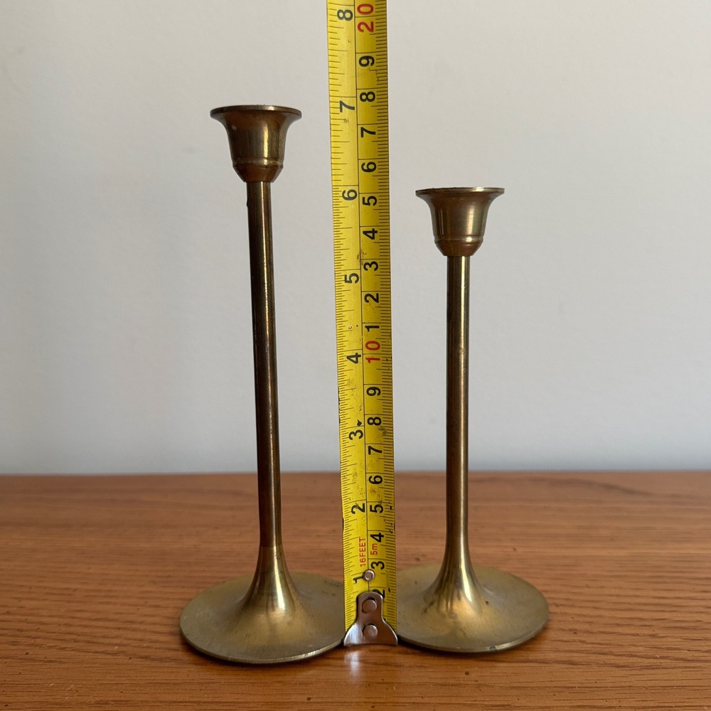 Vintage Interpur Brass Taper Candlestick Holders Set of 2 Taiwan MCM Gold Decor - Picture 3 of 8